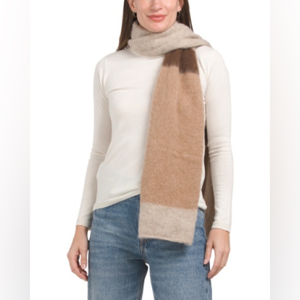 NWT Note di Anita Brown and White Striped  Wrap Scarf with Mohair & Wool Italy